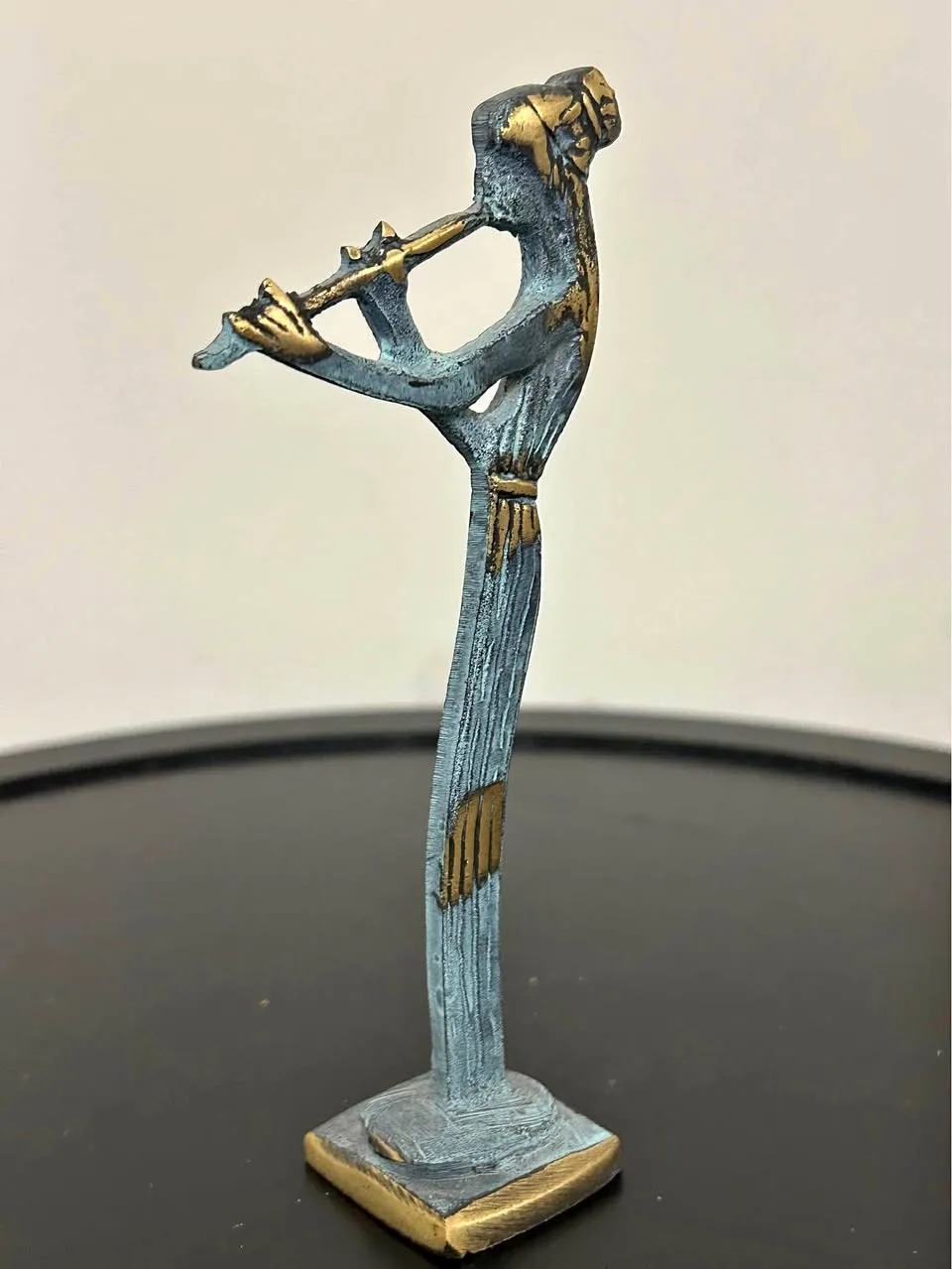 Vintage Miniature Bronze Flute Player Sculpture 5,5” thumbnail