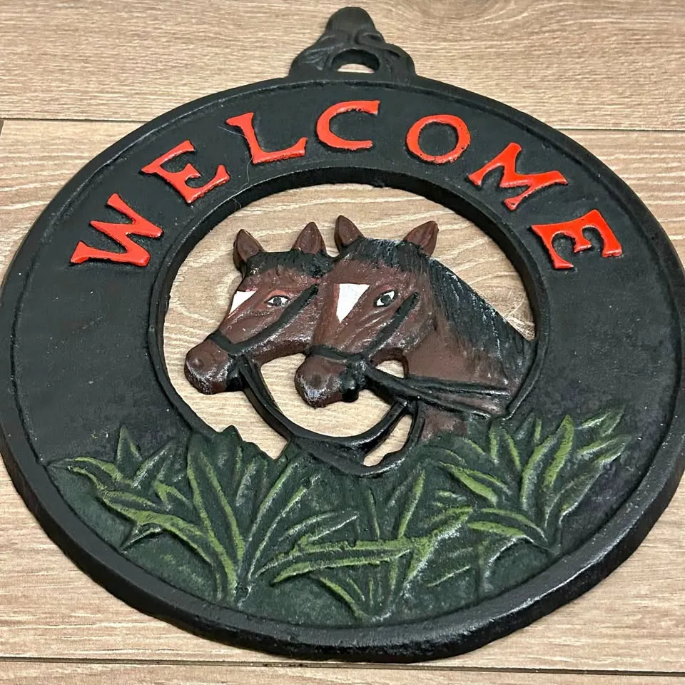 Vintage Cast Iron “Welcome” Sign with Horses thumbnail