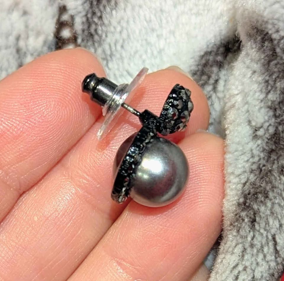 2-Pair Vintage Earrings: 925 Black Pearl & Crystal - photo 3