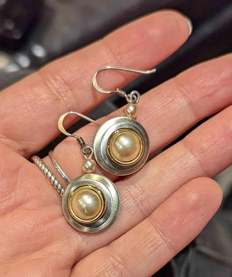 ✨ Sterling Silver & Gold Modernist Earrings (Signed) thumbnail