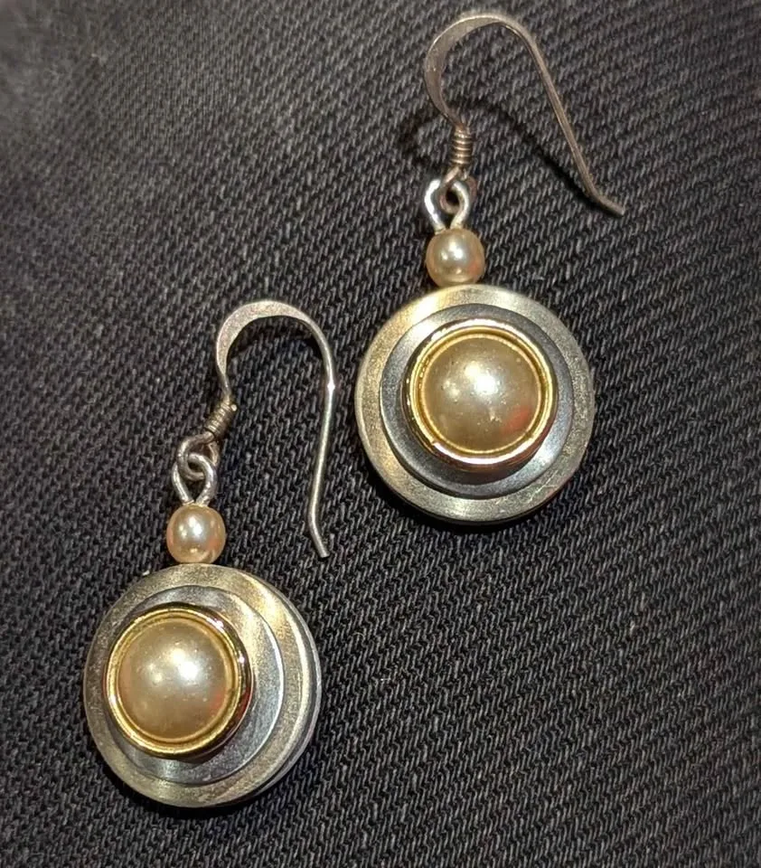 ✨ Sterling Silver & Gold Modernist Earrings (Signed) image indicator(5)