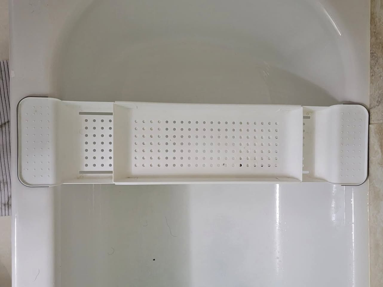 Adjustable Bathtub Caddy Bath Shelf Organizer – White Plastic