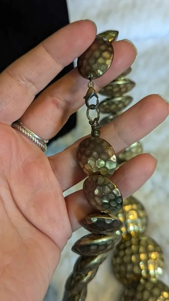 ✨ Vintage Hammered Metal Statement Necklace & Earrings Set image indicator(3)