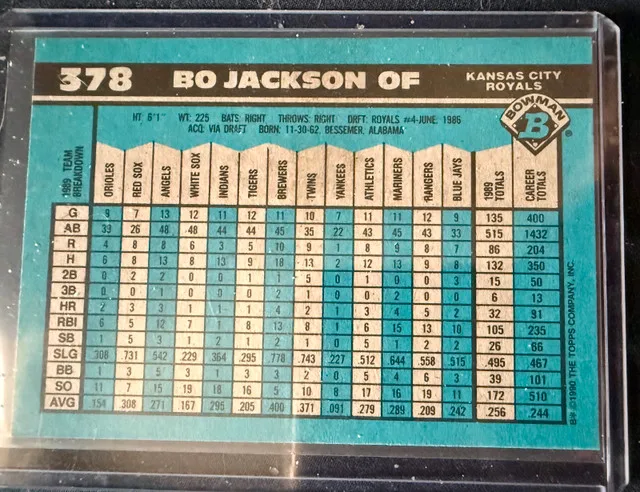 1990 Bowman - Bo Jackson #378 MLB image indicator(2)