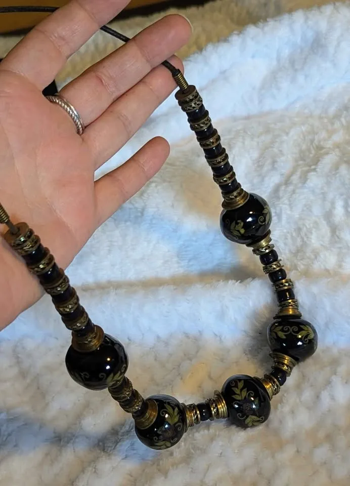 🖤 Vintage Black & Brass Boho Necklace + Bracelet Set image indicator(3)