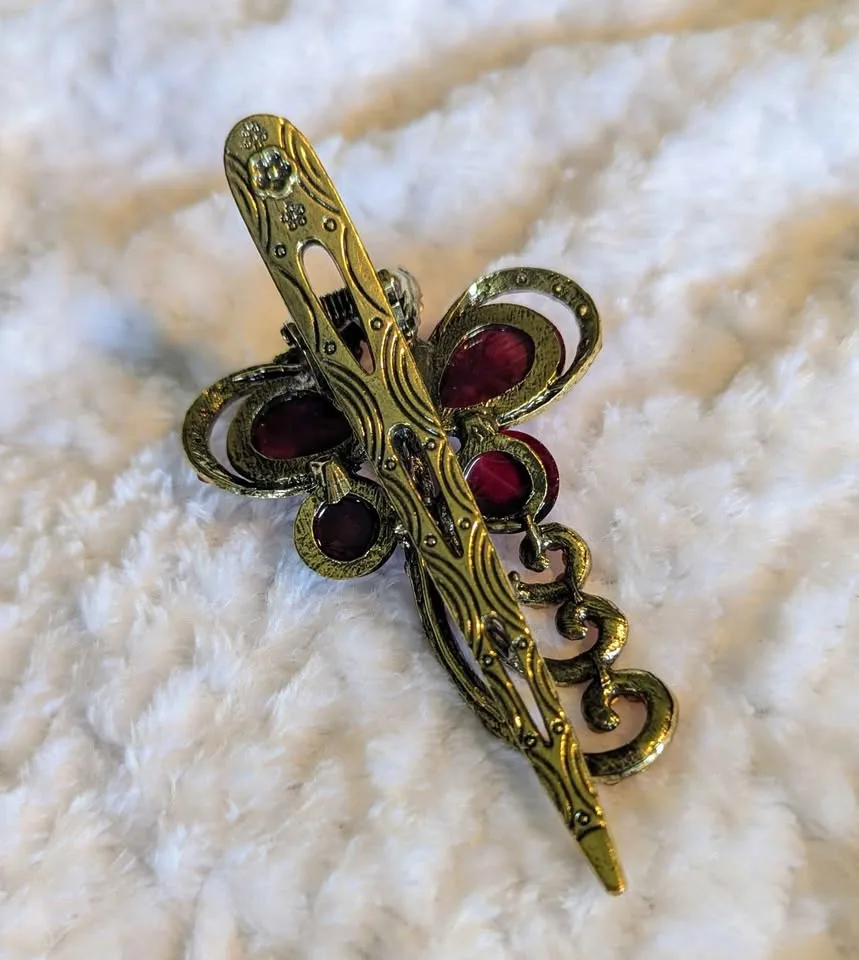 🦋 Vintage Red Rhinestone Butterfly Hair Clip image indicator(2)