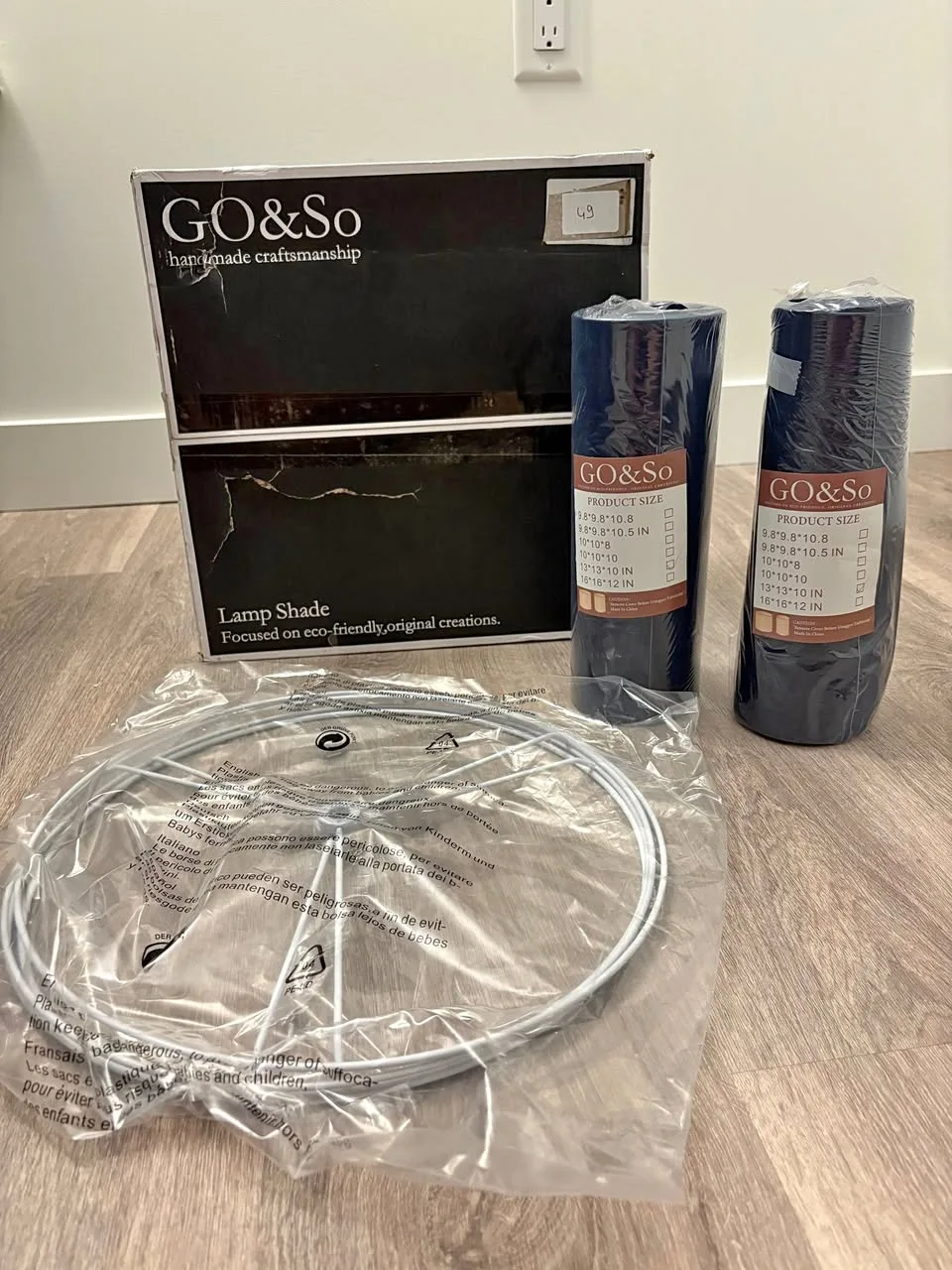 GO&SO Set of 2 Dark Blue Velvet Drum Lamp Shades