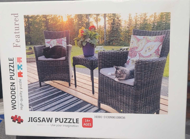 Jigsaw Puzzle: Cats in an outdoor patio setting