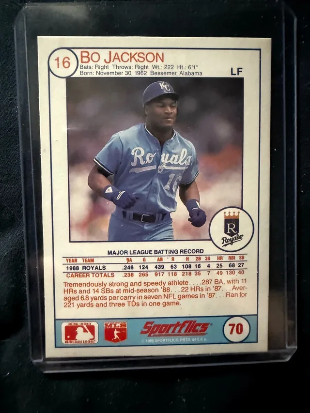 1989 Sportflics Bo Jackson #70 Kansas City Royals MLB image indicator(2)