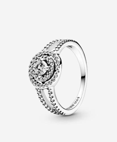 Pandora Sparkling Double Halo Ring Sterling silver Size 8