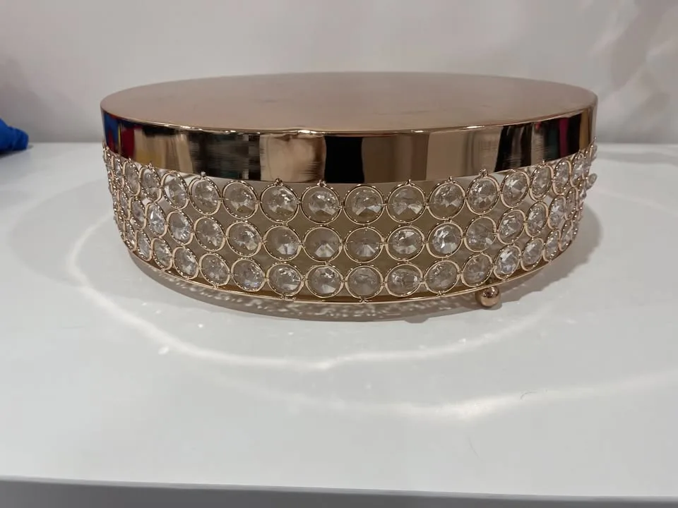 14" Gold Wedding Cake Stand with Crystals image indicator(2)