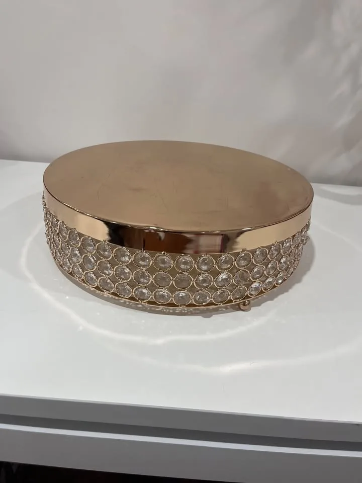 14" Gold Wedding Cake Stand with Crystals image indicator(4)