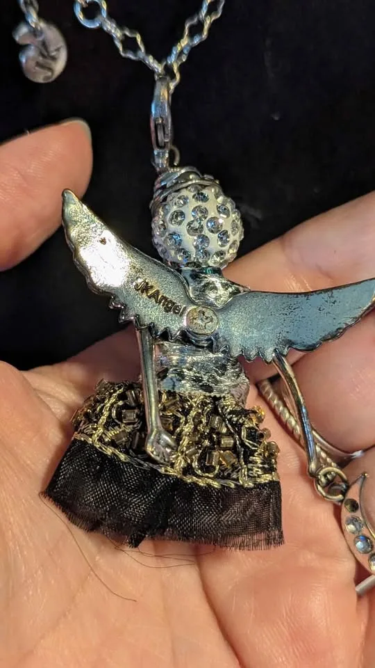 👼JK Angel Pendant Necklace + Pearl & Rhinestone Earrings Set image indicator(6)