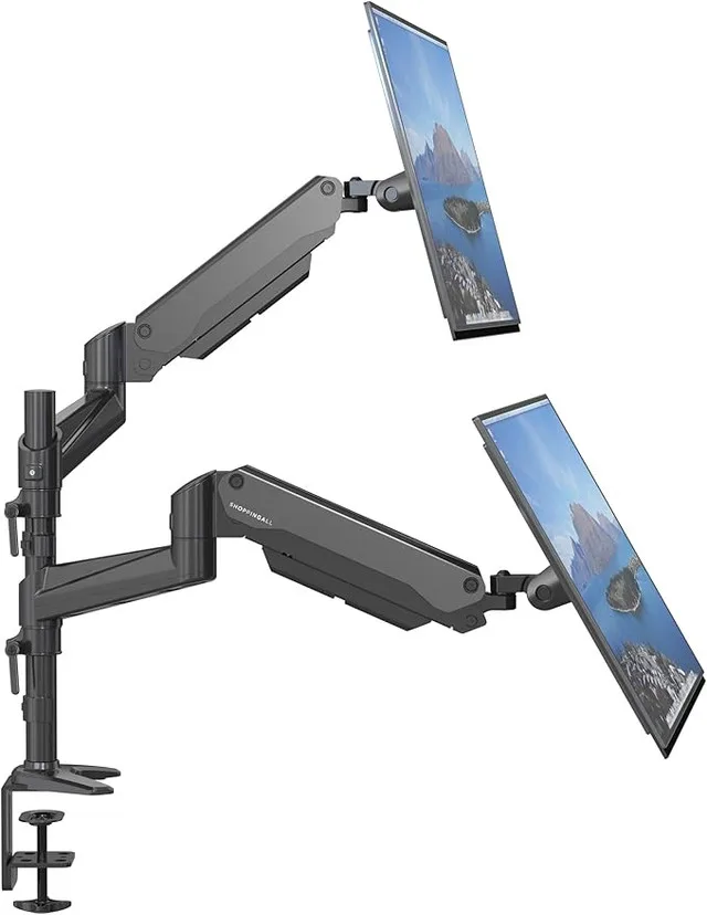 SHOPPINGALL Dual Monitor Mount – Gas Spring Arm (New, Box Open)