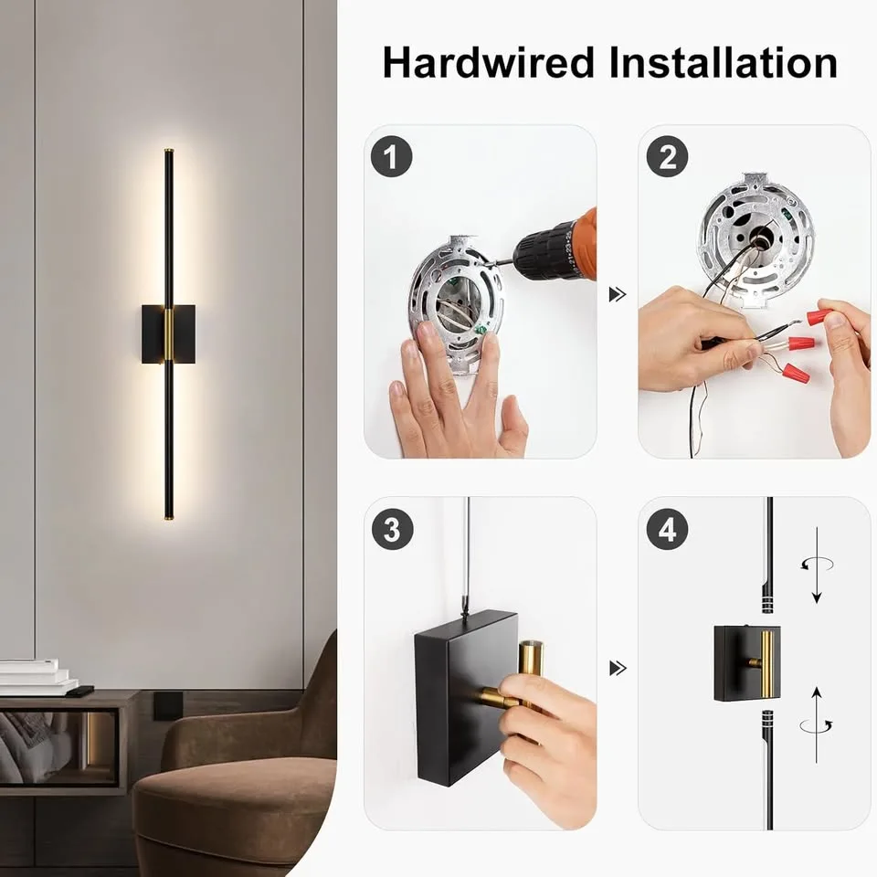 30.1 Inch Modern LED Hardwired Wall Scone, Black and Gold image indicator(3)