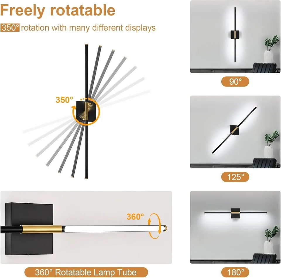 30.1 Inch Modern LED Hardwired Wall Scone, Black and Gold image indicator(5)