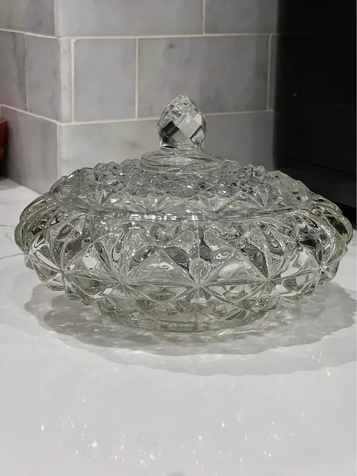 Vintage Depression Glass Candy Dish (chip on lid) image indicator(2)