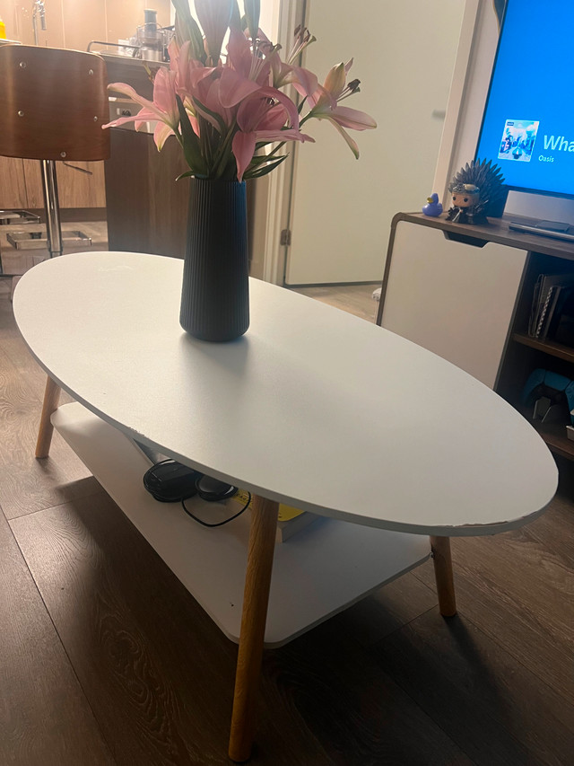 2-Tier White Coffee Table for Living Room
