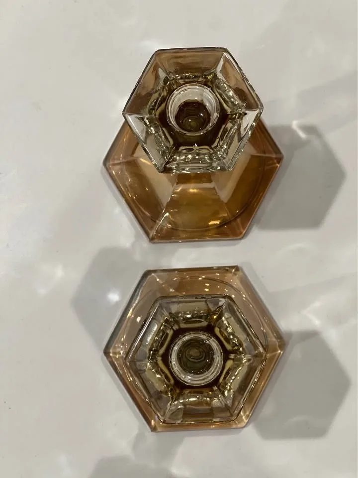 Pair of vintage Indiana carnival glass candle holders image indicator(5)
