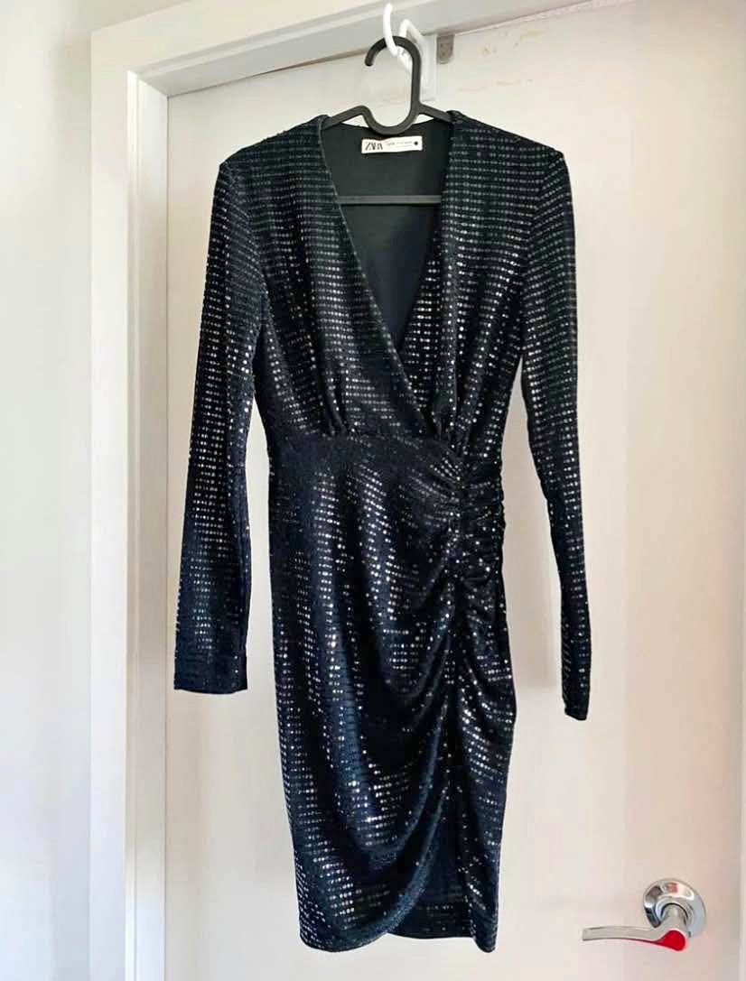 Zara Sparkly Black Dress Size XS - photo 2
