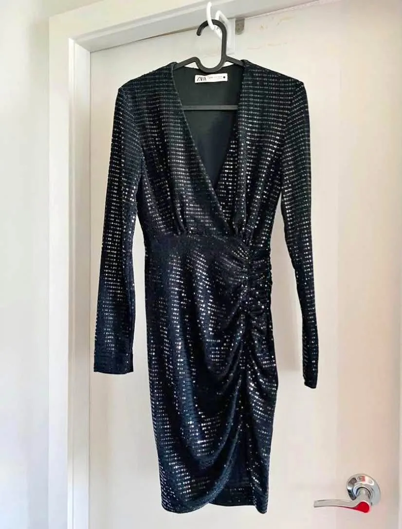 Zara Sparkly Black Dress Size XS image indicator(2)