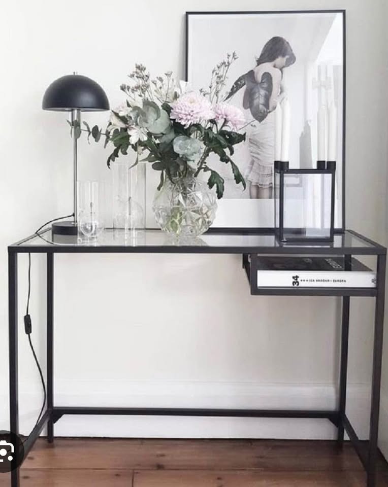 Ikea black glass laptop table and Chair - photo 2