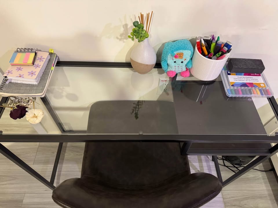 Ikea black glass laptop table and Chair - photo 5