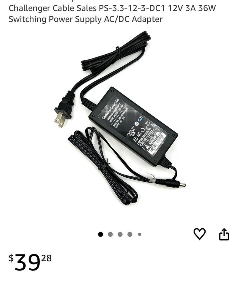 Challenger Cable 12 Volt DC 3 Amp Power Supply
