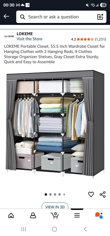 LOKEME Portable Closet 55.5" – 2 Rods + 9 Shelves, Gray