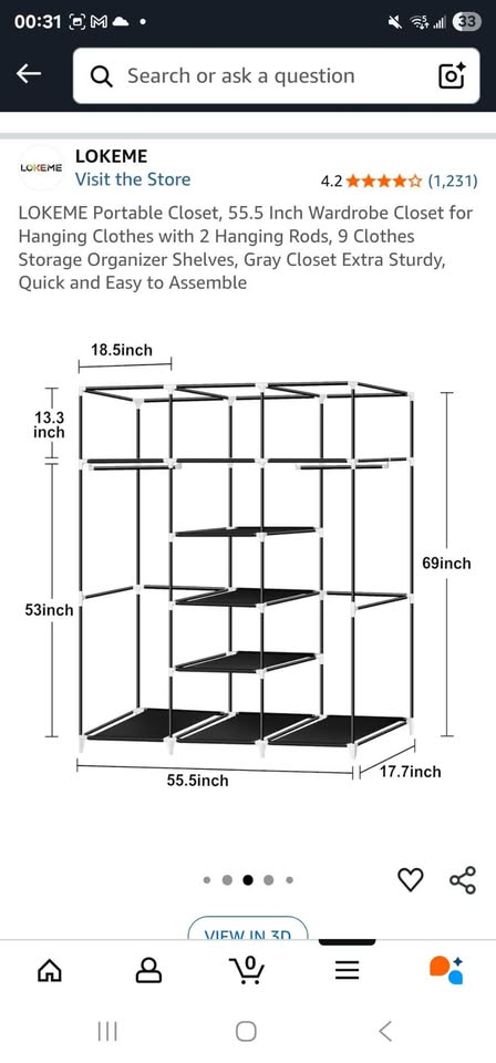 LOKEME Portable Closet 55.5" – 2 Rods + 9 Shelves, Gray - photo 4