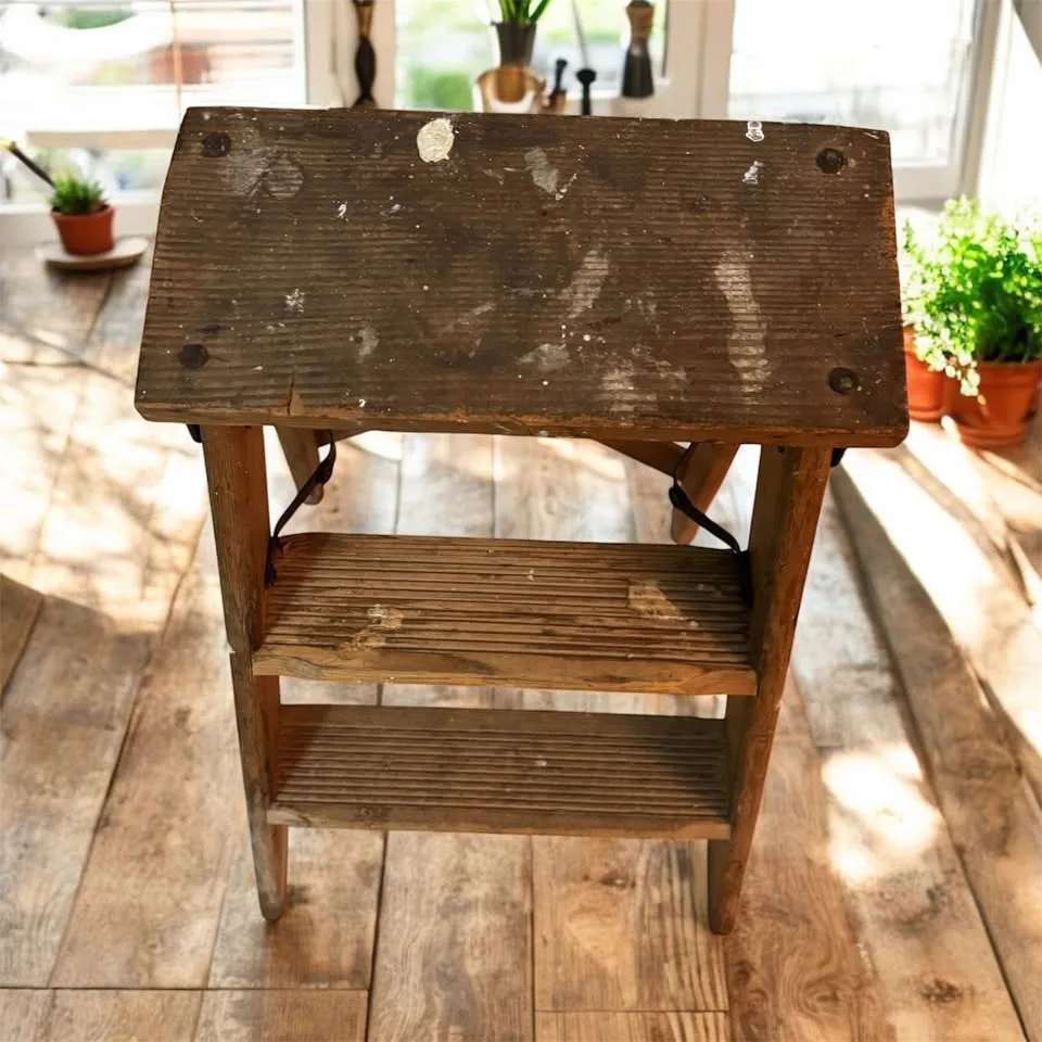 Vintage 22” Tall Wood Folding Step Ladder 1960 image indicator(2)