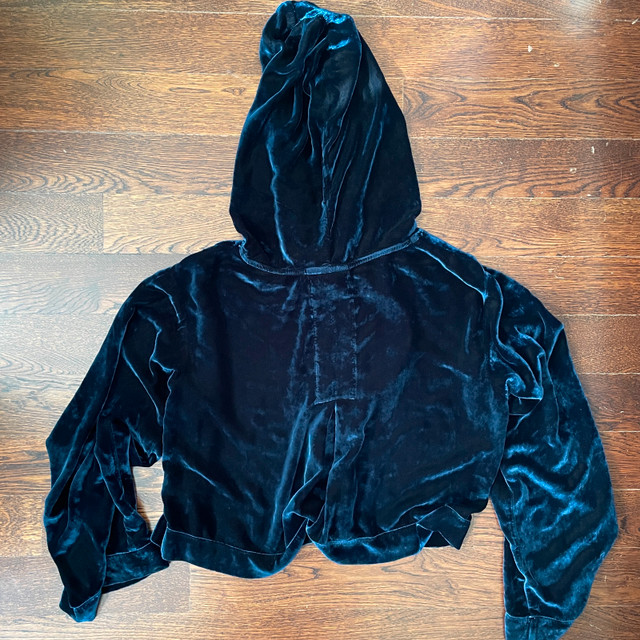 Bella Dahl Navy Blue Velvet Cropped Hoodie Top-XS - photo 5