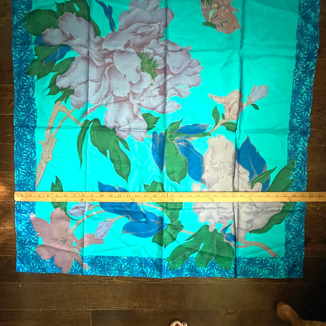 NEW Thai Turquoise Silk Scarf - Floral. 33" x 34.5" - photo 5