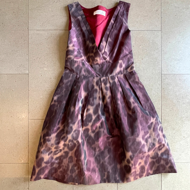 Pink Tartan Burgundy Pink Animal Print Silk Mini Dress-Small