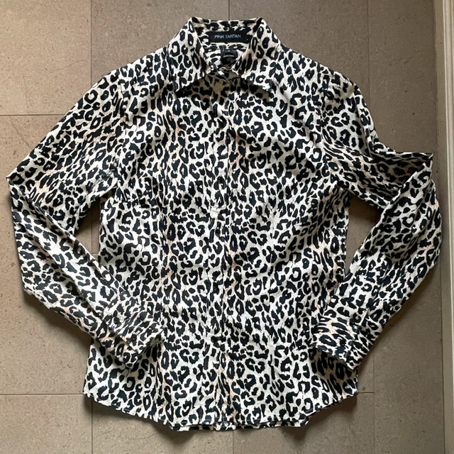 Pink Tartan Leopard Print Fitted Shirt Blouse100% Cotton-Size 0