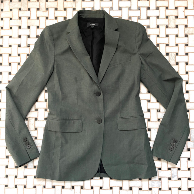 NEW Theory Classic Blazer-beautiful Stretch Wool-Olive/Gray-00