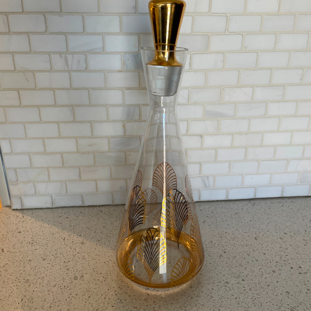 Art Deco Style Glass Decanter with Gold Leaf & Stopper - photo 5