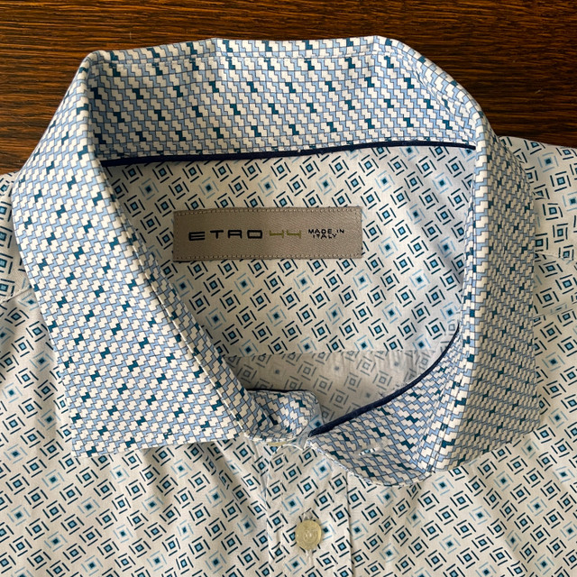 Etro long-sleeve Cotton shirt White with Blue Squares-Sz. 44-XL - photo 3