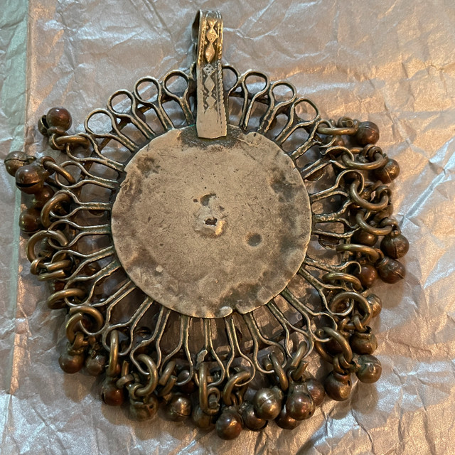 Rare vintage Afghani necklace pendant with beads + glass stone - photo 3