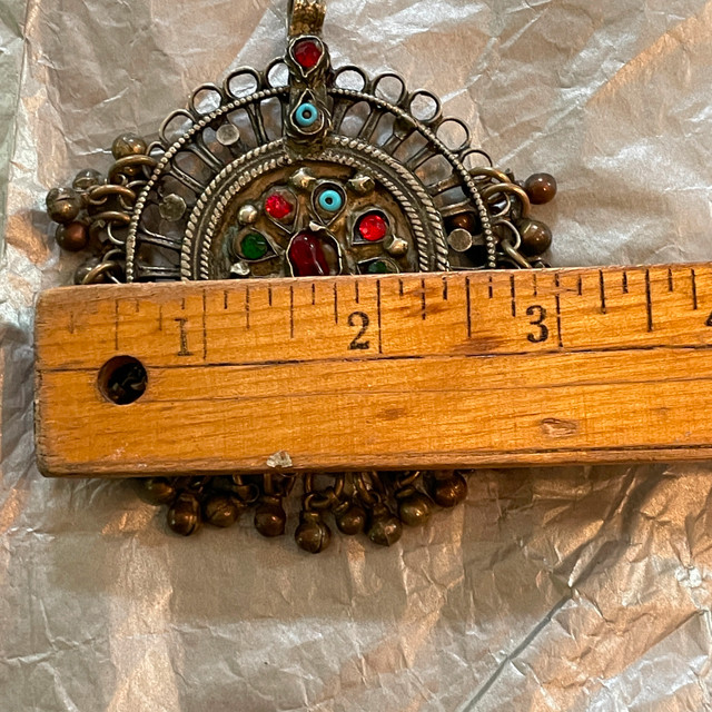 Rare vintage Afghani necklace pendant with beads + glass stone - photo 4