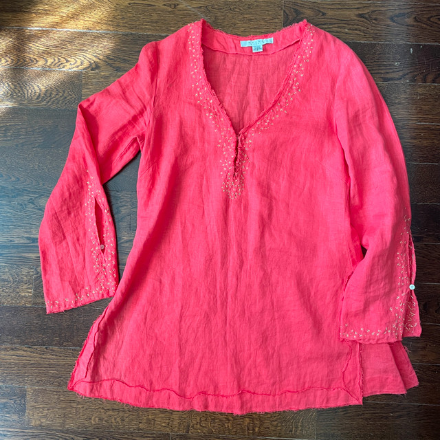 Nougat London Coral Linen Tunic- Gold Stitching-Med/Large