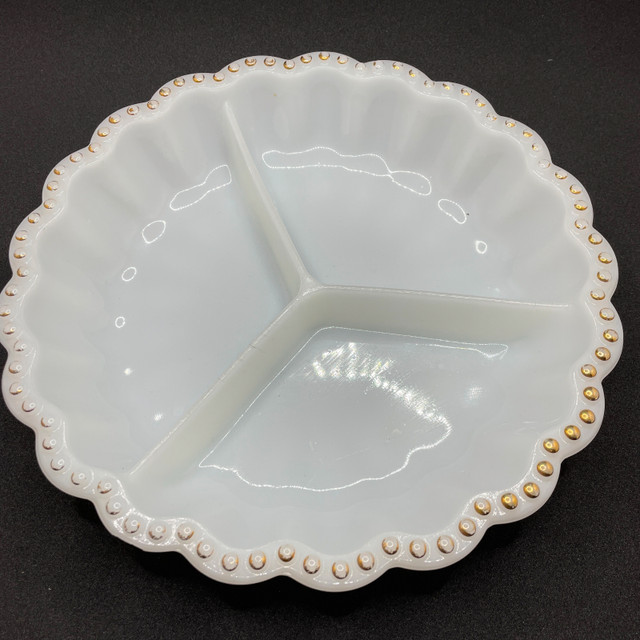 Vintage 50s Anchor Hocking Milk Glass Divided Dish