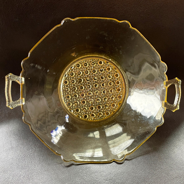 Gorgeous Vintage 1930s Yellow Lancaster Glass Handled Bowl