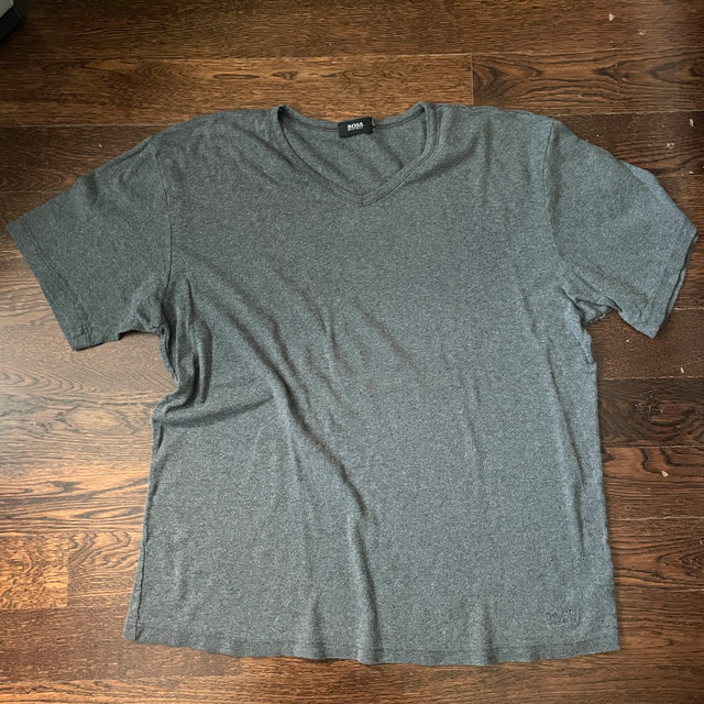 Hugo Boss Gray V-neck Men's 100% Cotton T-shirt-XL