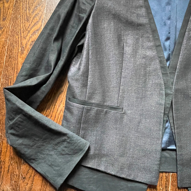 Elie Tahari Black Blazer Jacket Leather Trimmed Linen/Cotton-10 - photo 2