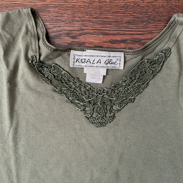 90's Koala Blue Olive Green Oversize T-shirt-Lace Detail-L/XL - photo 2