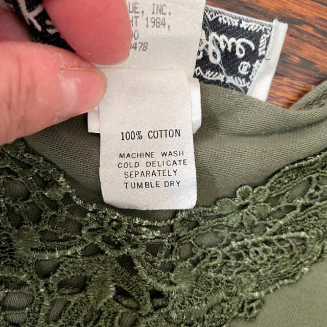 90's Koala Blue Olive Green Oversize T-shirt-Lace Detail-L/XL - photo 3