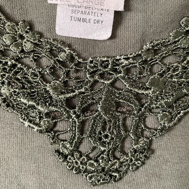 90's Koala Blue Olive Green Oversize T-shirt-Lace Detail-L/XL - photo 5