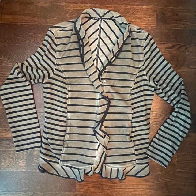 Marc Cain Sports Beige/Black Striped Zip Blazer Jacket-Sz. 10