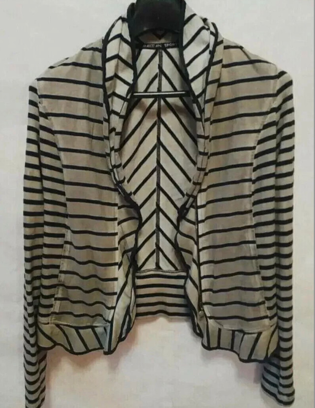 Marc Cain Sports Beige/Black Striped Zip Blazer Jacket-Sz. 10 - photo 2